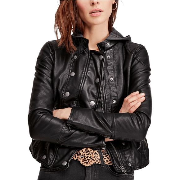 Free People Jackets & Blazers - Free People New Dawn Black Vegan Faux Leather Jacket Women's Size Medium